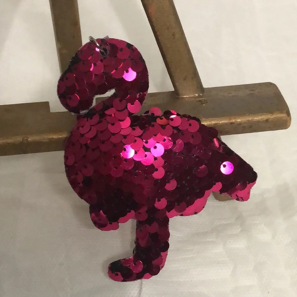 Sequin Flamingo Keychain Charm - Picture 2 of 3